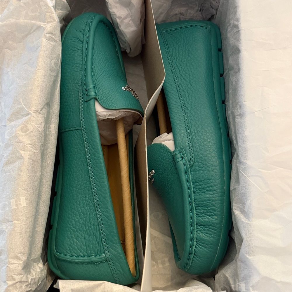 Coach Women's Teal Leather Loafers - Picture 9 of 10